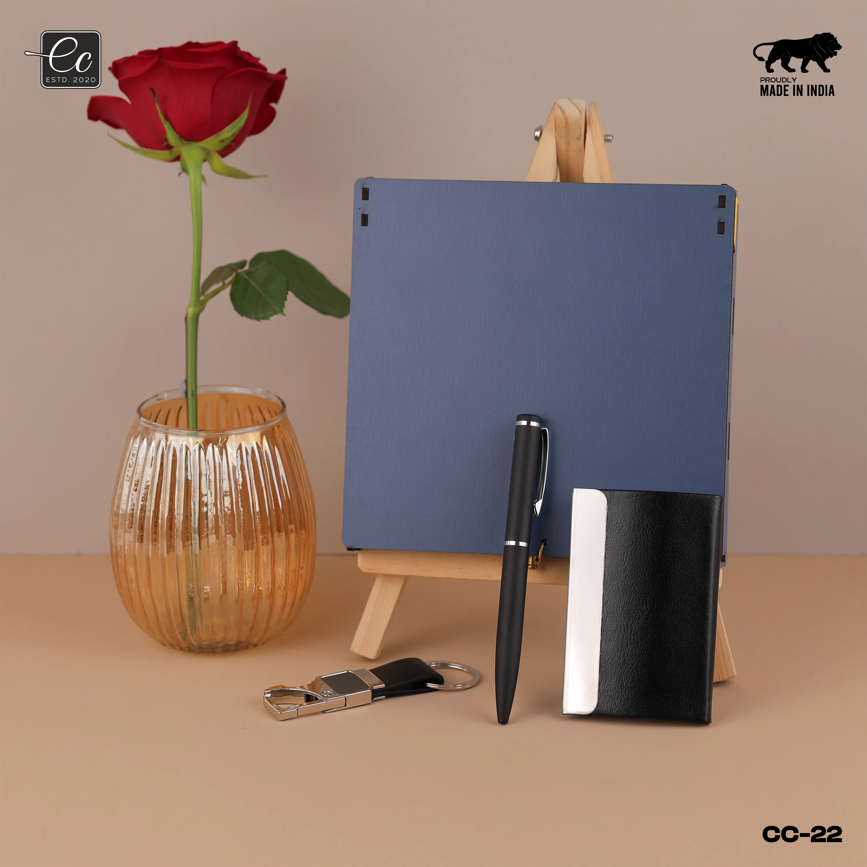 Personalized Card Holder with Pen, Keychain Gift Set with Name Engraved (3 in 1)